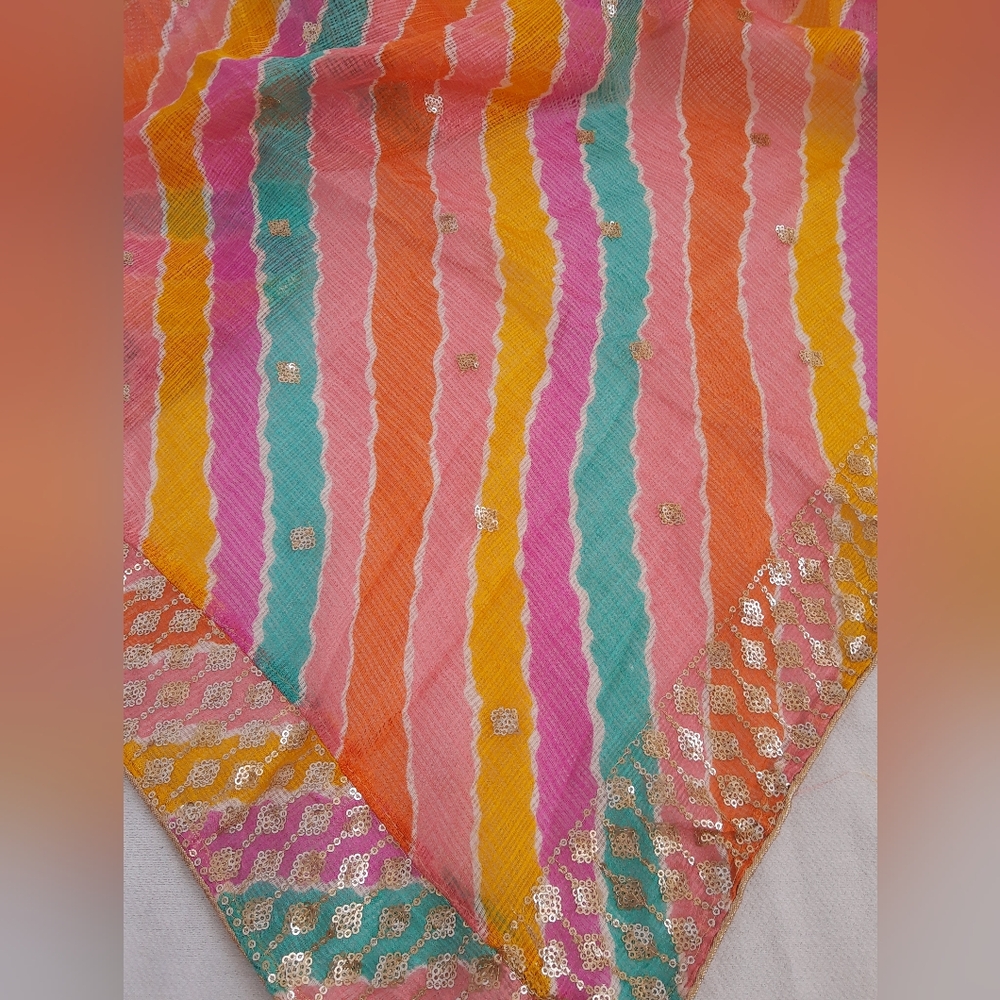 Multicolor soft dupatta with gold sequin embroidery on borders